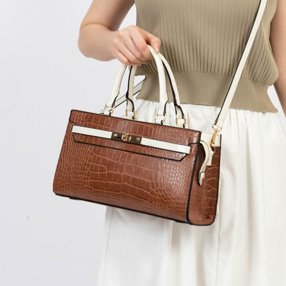 MKF Collection Colby Satchel Bag Stylish Vegan Leather Elegant Purse - Cognac
