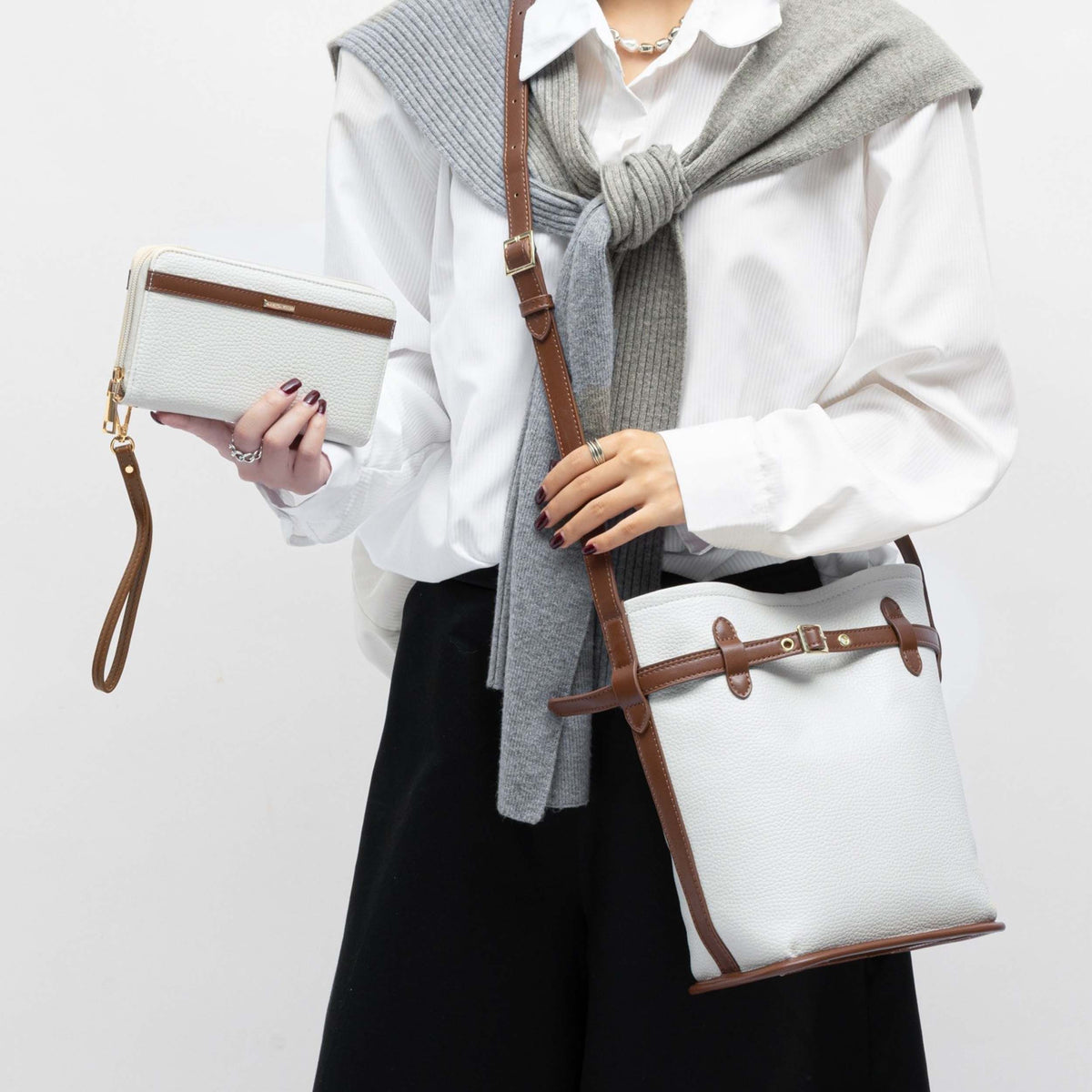 MKF Collection Odette 2-Piece Bucket Bag & Wallet - Beige