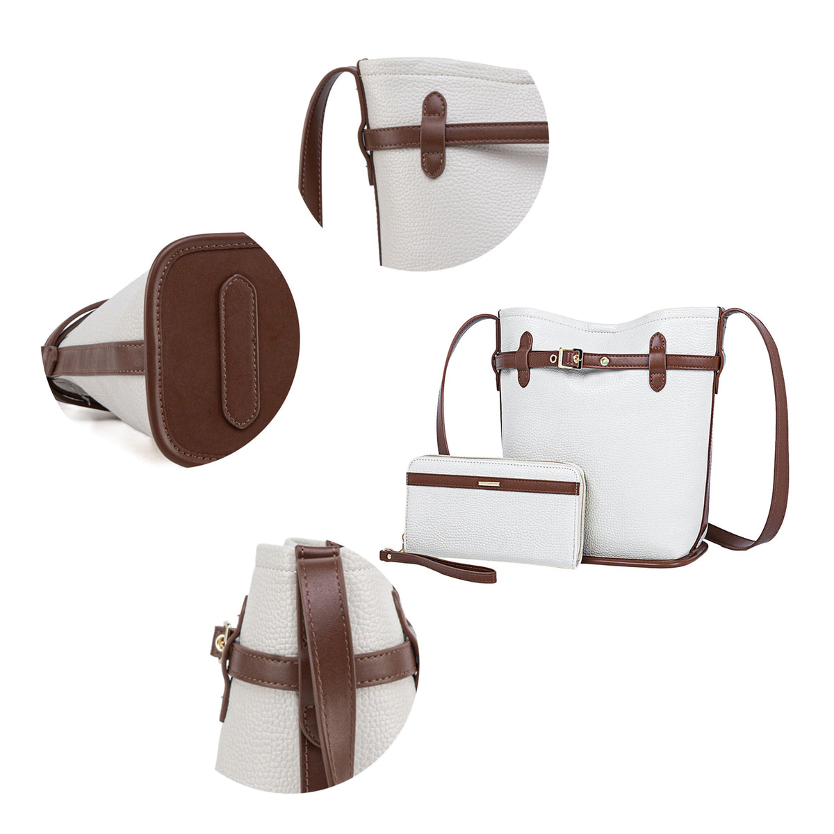 MKF Collection Odette 2-Piece Bucket Bag & Wallet - Beige