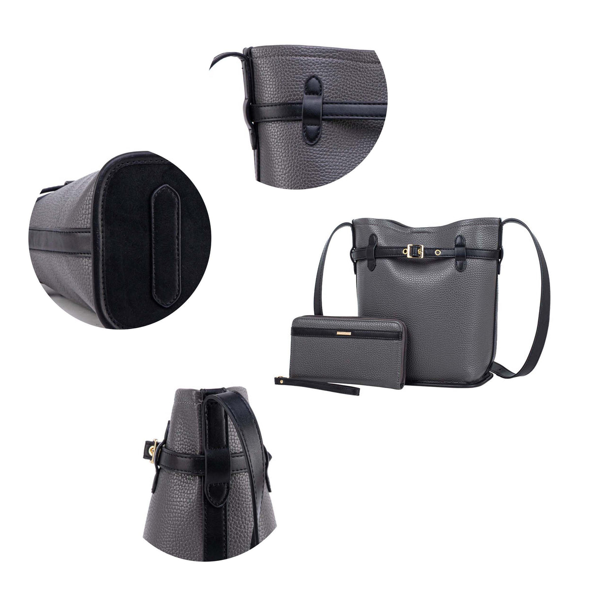MKF Collection Odette 2-Piece Bucket Bag & Wallet - Charcoal