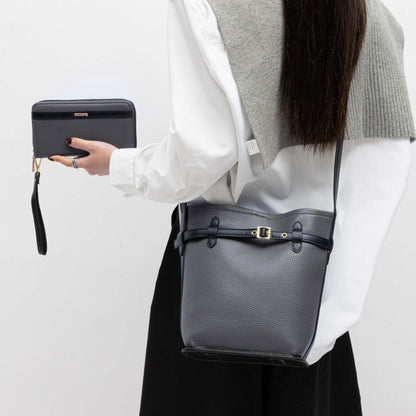 MKF Collection Odette 2-Piece Bucket Bag & Wallet - Charcoal