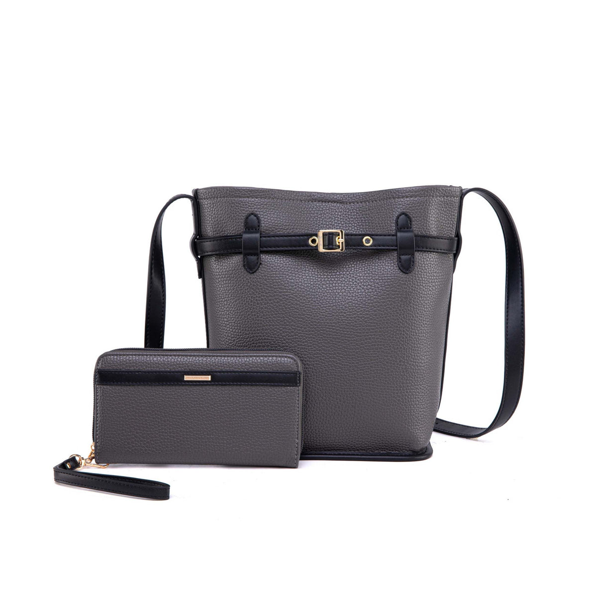 MKF Collection Odette 2-Piece Bucket Bag & Wallet - Charcoal