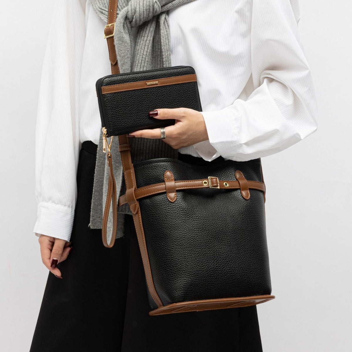 MKF Collection Odette 2-Piece Bucket Bag & Wallet - Black