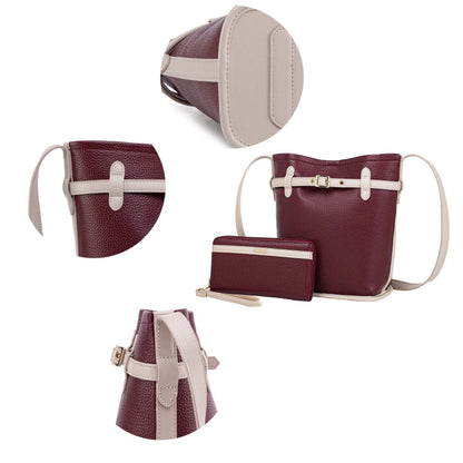 MKF Collection Odette 2-Piece Bucket Bag & Wallet - Burgundy