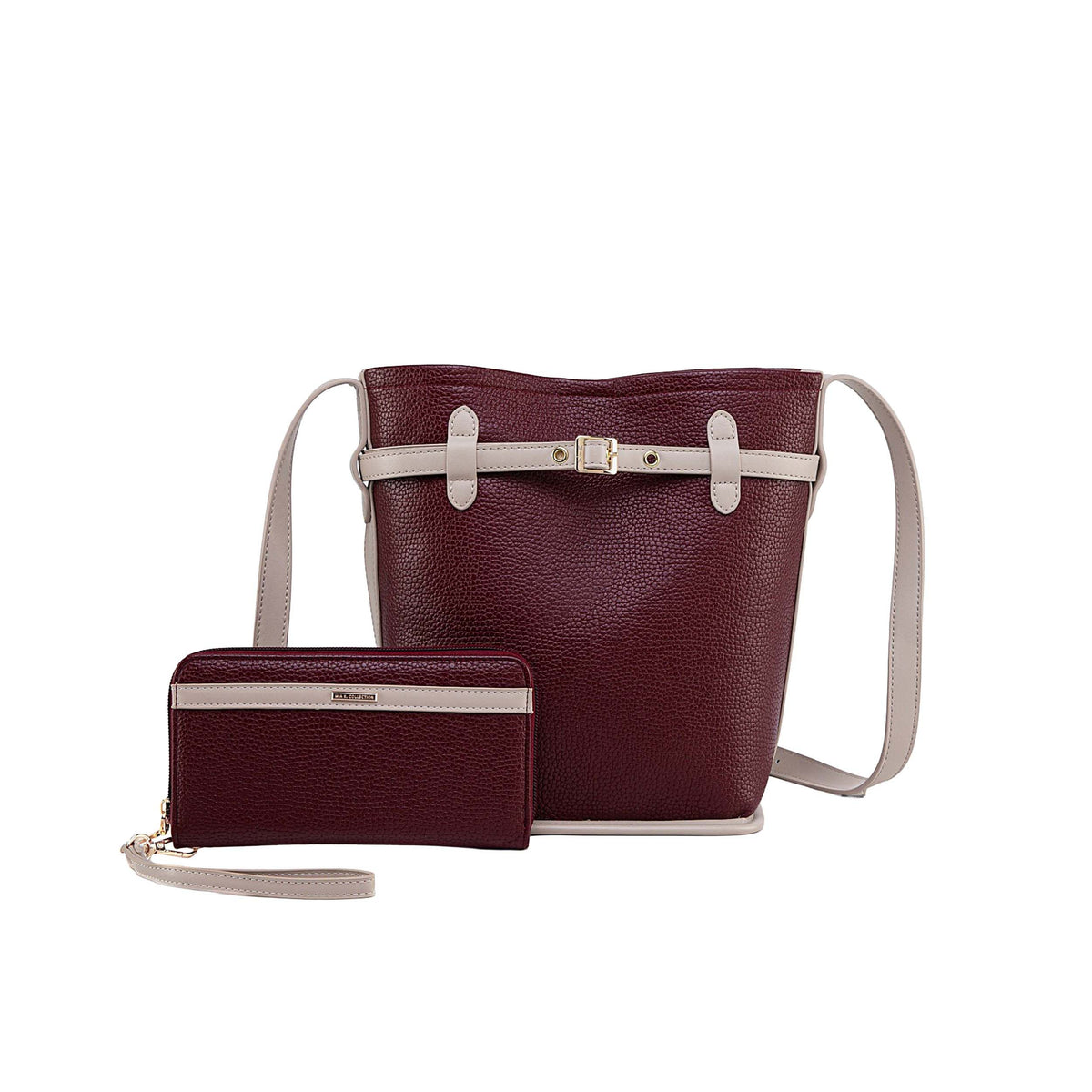 MKF Collection Odette 2-Piece Bucket Bag & Wallet - Burgundy