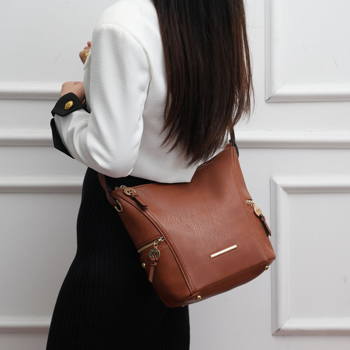 MKF Collection Lux Hobo Bag with Wallet - Light Grey