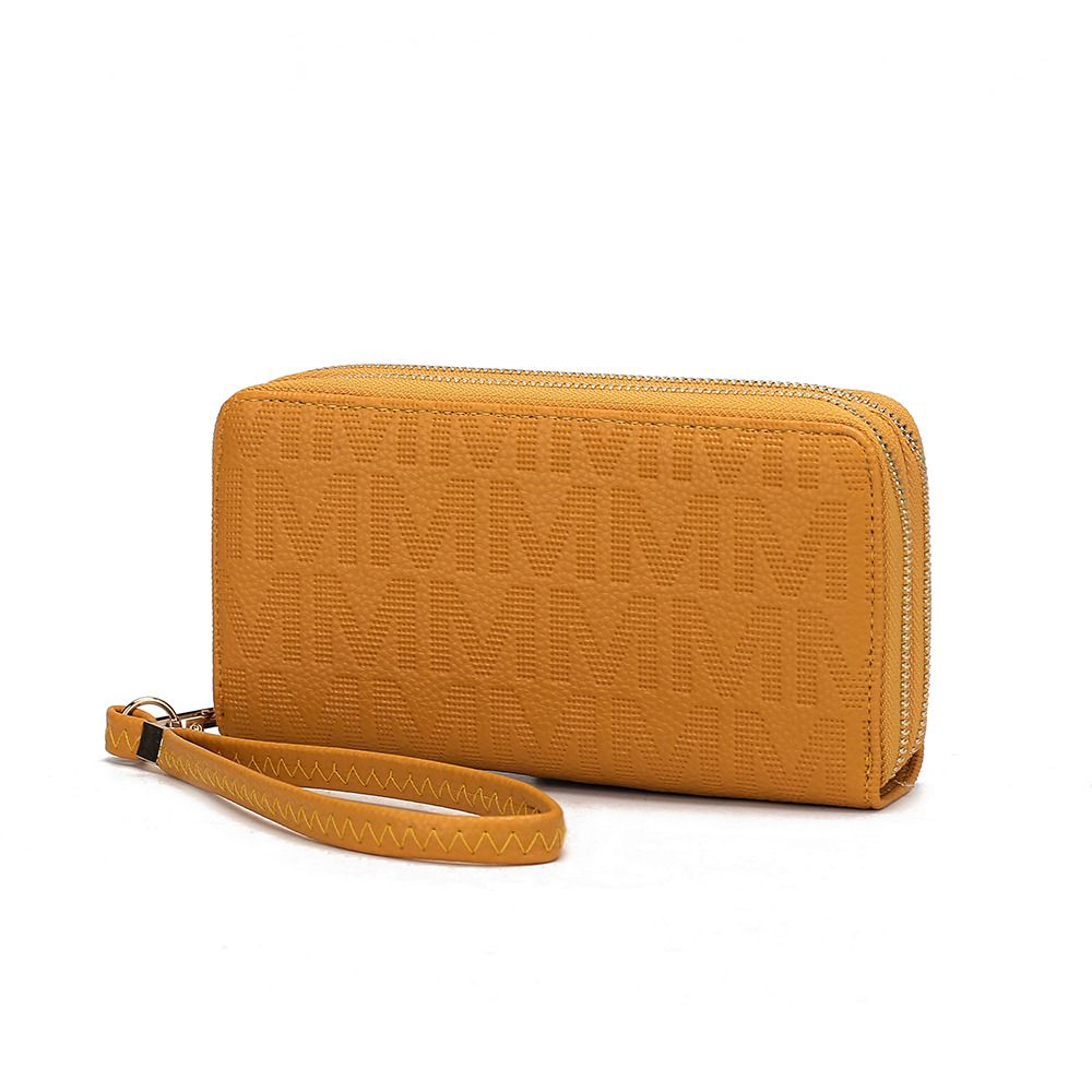 MKF Collection Lisbette Women's Embossed M Signature Zip-Around Wallet with Wristlet Strap, Faux Leather Card Organizer - Mus