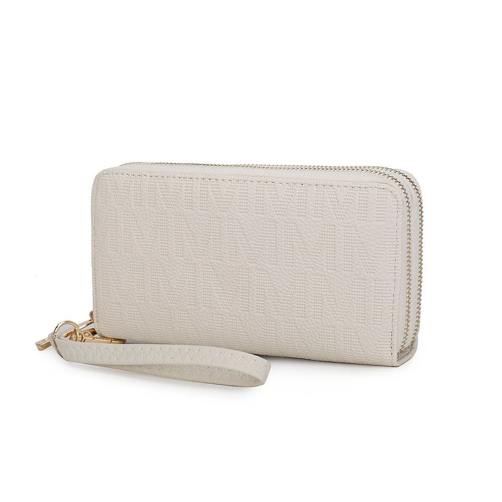 MKF Collection Lisbette Women's Embossed M Signature Zip-Around Wallet with Wristlet Strap, Faux Leather Card Organizer - Bei