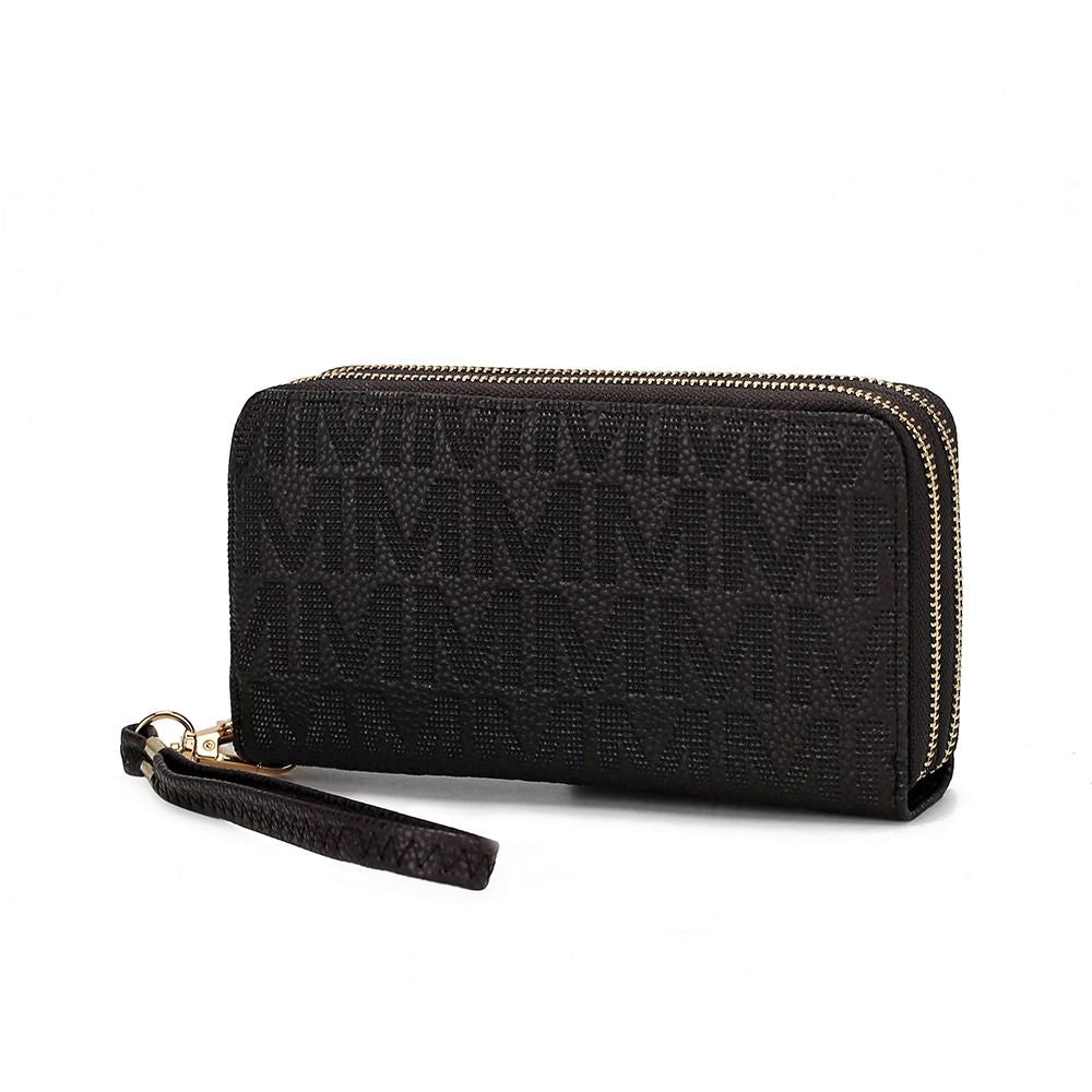 MKF Collection Lisbette Women's Embossed M Signature Zip-Around Wallet with Wristlet Strap, Faux Leather Card Organizer - Cho