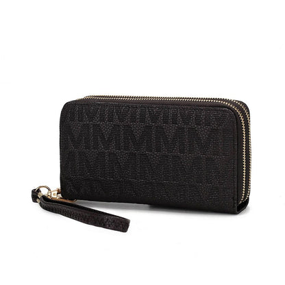 MKF Collection Lisbette Women's Embossed M Signature Zip-Around Wallet with Wristlet Strap, Faux Leather Card Organizer - Cho