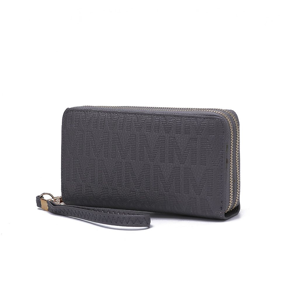MKF Collection Lisbette Women's Embossed M Signature Zip-Around Wallet with Wristlet Strap, Faux Leather Card Organizer - Gre