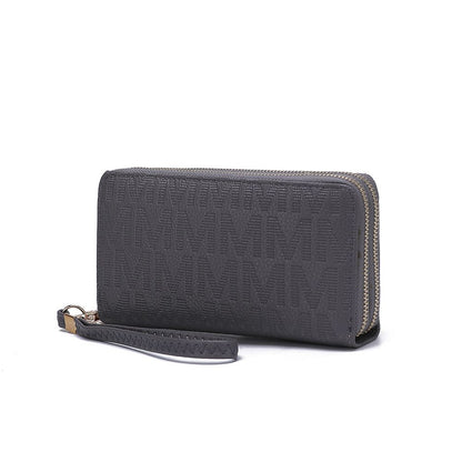MKF Collection Lisbette Women's Embossed M Signature Zip-Around Wallet with Wristlet Strap, Faux Leather Card Organizer - Gre