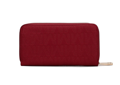MKF Collection Lisbette Women's Embossed M Signature Zip-Around Wallet with Wristlet Strap, Faux Leather Card Organizer - Red