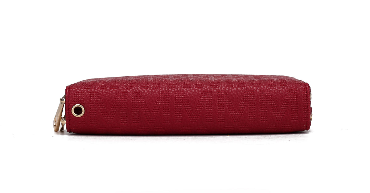 MKF Collection Lisbette Women's Embossed M Signature Zip-Around Wallet with Wristlet Strap, Faux Leather Card Organizer - Red