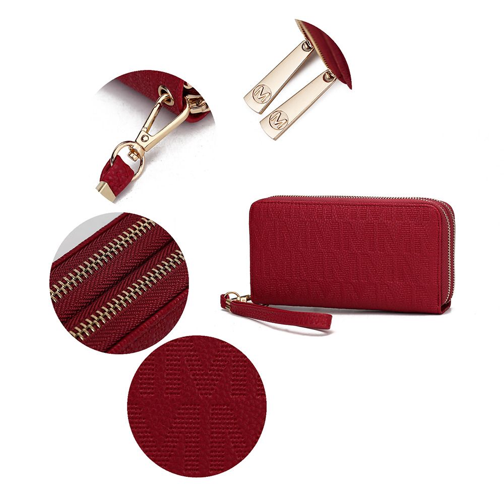 MKF Collection Lisbette Women's Embossed M Signature Zip-Around Wallet with Wristlet Strap, Faux Leather Card Organizer - Red