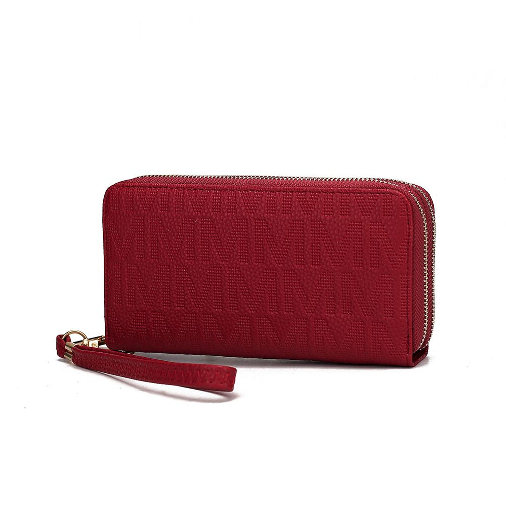 MKF Collection Lisbette Women's Embossed M Signature Zip-Around Wallet with Wristlet Strap, Faux Leather Card Organizer - Red