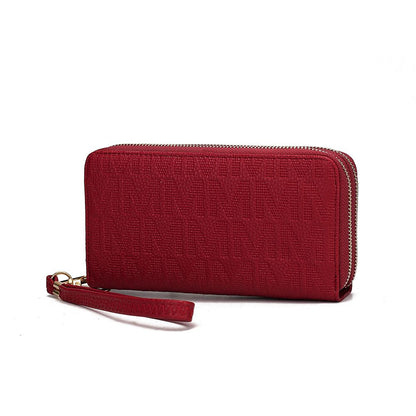 MKF Collection Lisbette Women's Embossed M Signature Zip-Around Wallet with Wristlet Strap, Faux Leather Card Organizer - Red