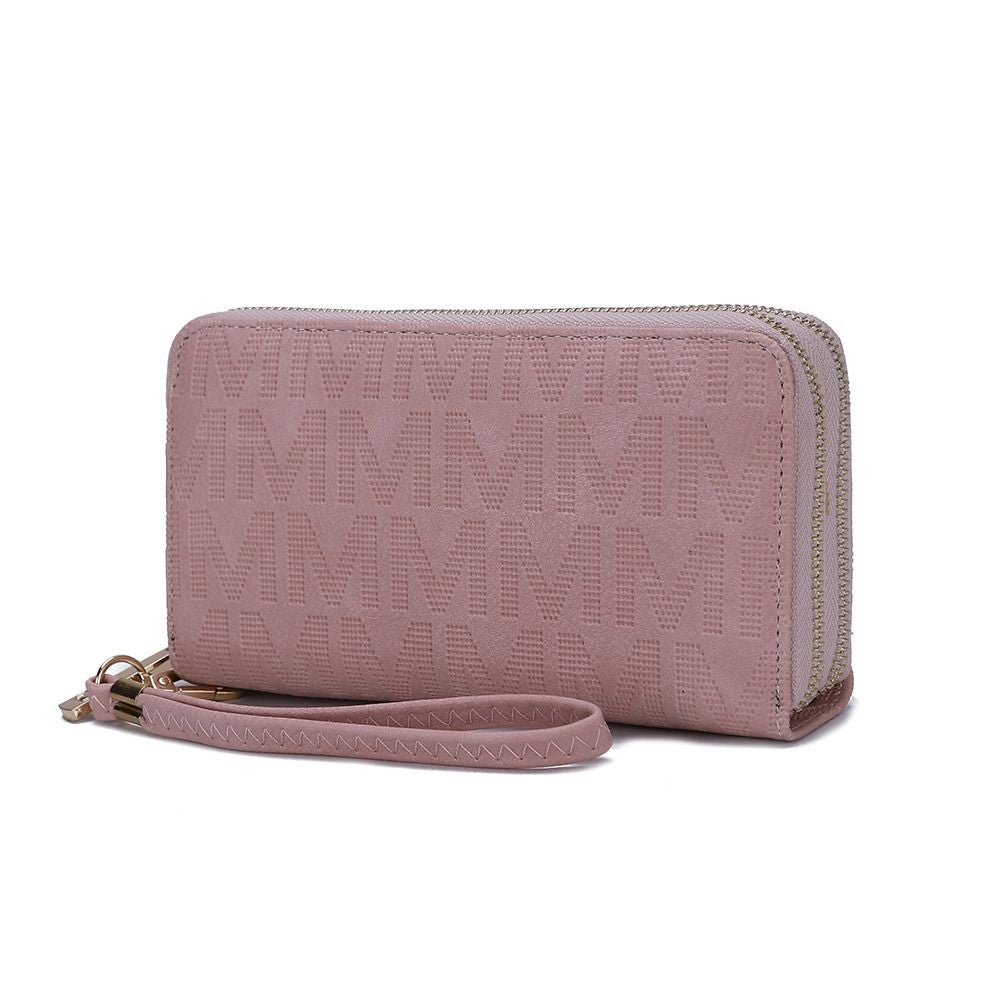 MKF Collection Lisbette Women's Embossed M Signature Zip-Around Wallet with Wristlet Strap, Faux Leather Card Organizer - Ros