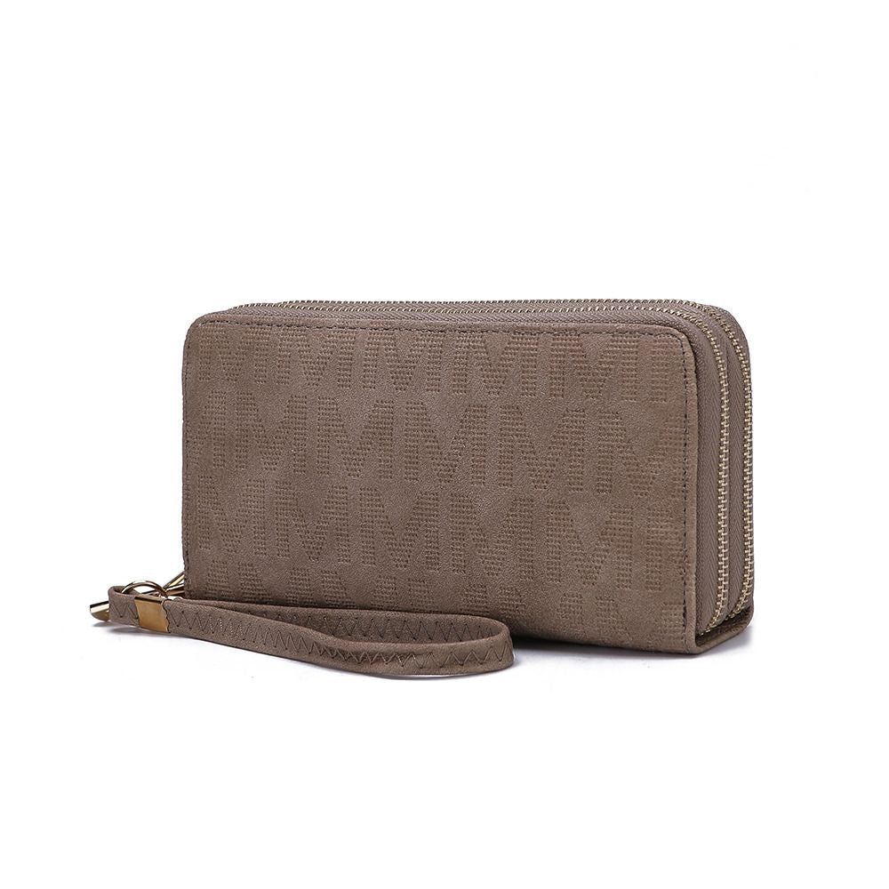 MKF Collection Lisbette Women's Embossed M Signature Zip-Around Wallet with Wristlet Strap, Faux Leather Card Organizer - Tau
