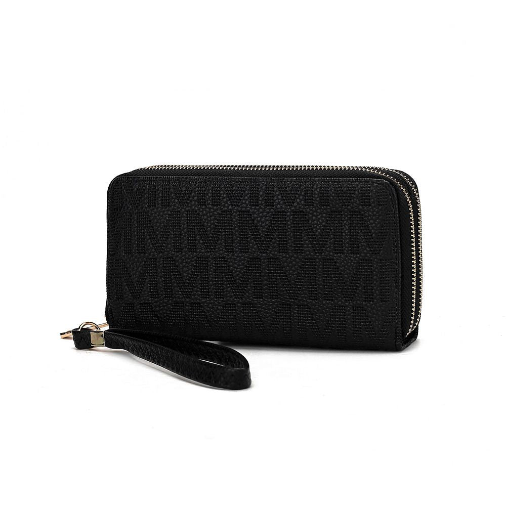 MKF Collection Lisbette Women's Embossed M Signature Zip-Around Wallet with Wristlet Strap, Faux Leather Card Organizer - Bla