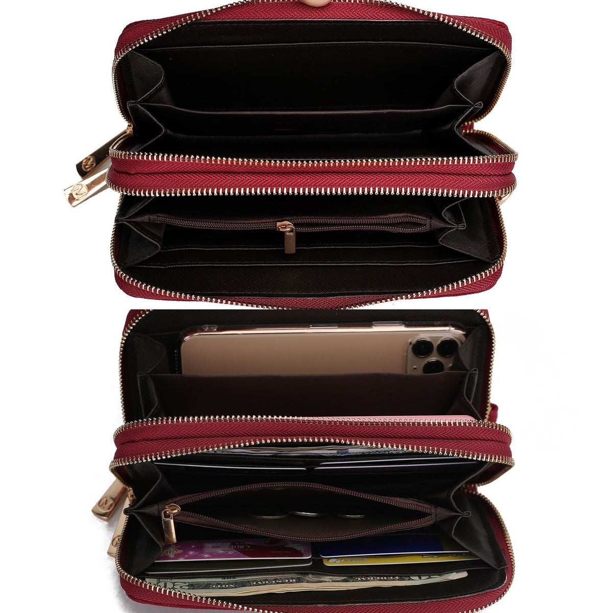 MKF Collection Lisbette Women's Embossed M Signature Zip-Around Wallet with Wristlet Strap, Faux Leather Card Organizer - Pew