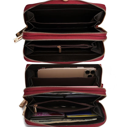MKF Collection Lisbette Women's Embossed M Signature Zip-Around Wallet with Wristlet Strap, Faux Leather Card Organizer - Pew