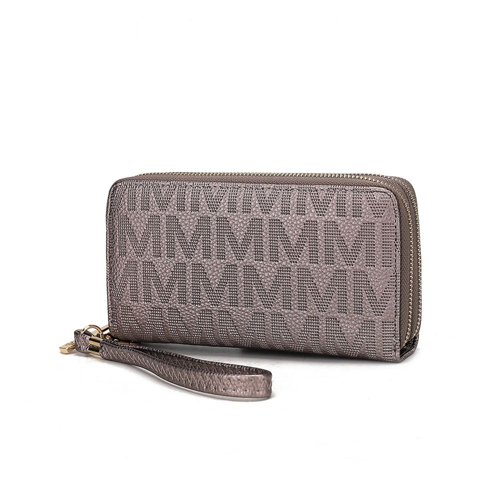 MKF Collection Lisbette Women's Embossed M Signature Zip-Around Wallet with Wristlet Strap, Faux Leather Card Organizer - Pew