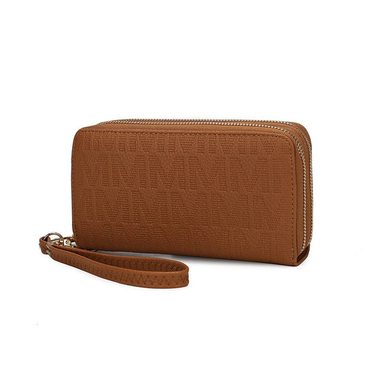 MKF Collection Lisbette Women's Embossed M Signature Zip-Around Wallet with Wristlet Strap, Faux Leather Card Organizer - Tan
