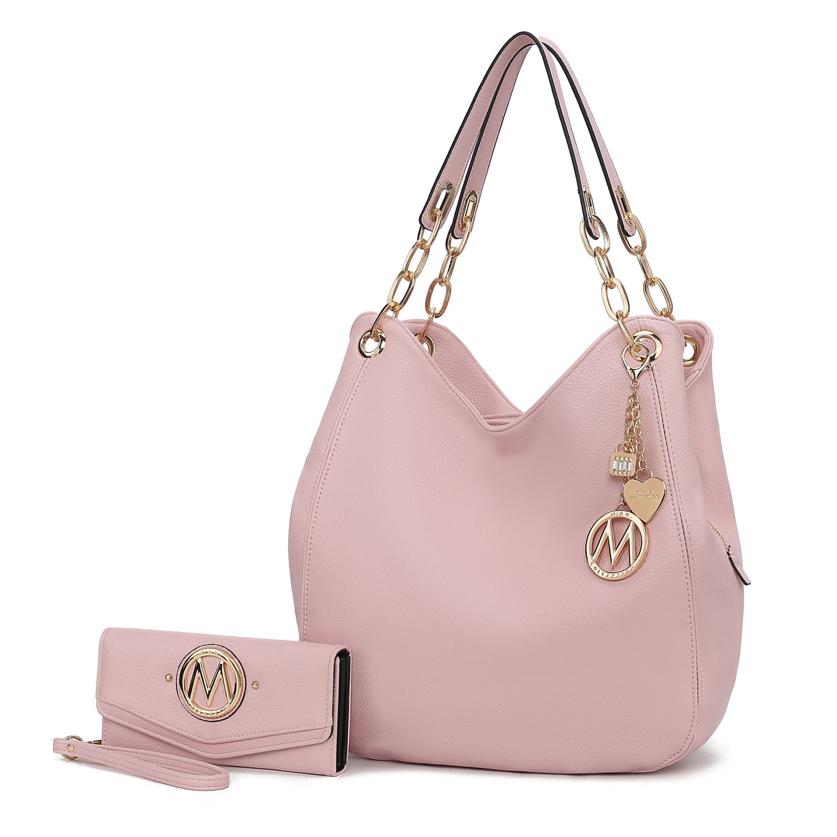 MKF Collection Ashley Women's Hobo Shoulder Bag with Matching Wallet, Vegan Leather Tote Purse, 2-Piece Handbag Set - Dusty P