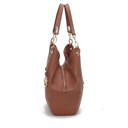 MKF Collection Ashley Women's Hobo Shoulder Bag with Matching Wallet, Vegan Leather Tote Purse, 2-Piece Handbag Set - Cognac 