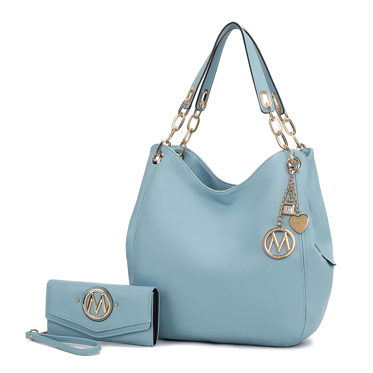 MKF Collection Ashley Women's Hobo Shoulder Bag with Matching Wallet, Vegan Leather Tote Purse, 2-Piece Handbag Set - Denim