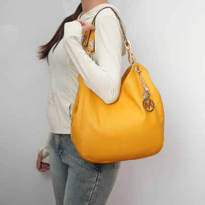 MKF Collection Ashley Women's Hobo Shoulder Bag with Matching Wallet, Vegan Leather Tote Purse, 2-Piece Handbag Set - Mustard