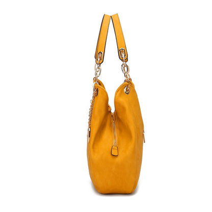 MKF Collection Ashley Women's Hobo Shoulder Bag with Matching Wallet, Vegan Leather Tote Purse, 2-Piece Handbag Set - Mustard