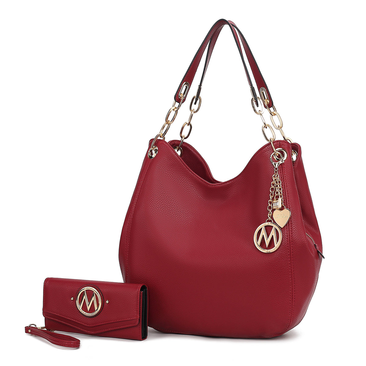 MKF Collection Ashley Women's Hobo Shoulder Bag with Matching Wallet, Vegan Leather Tote Purse, 2-Piece Handbag Set - Red