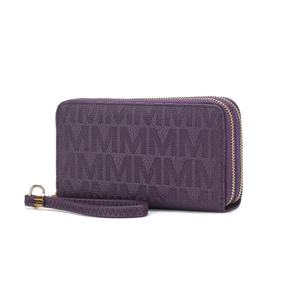 MKF Collection Lisbette Women's Embossed M Signature Zip-Around Wallet with Wristlet Strap, Faux Leather Card Organizer - Pur