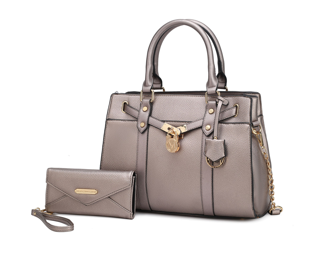 MKF Collection Christine Vegan Leather Women Satchel Bag with wallet - Pewter