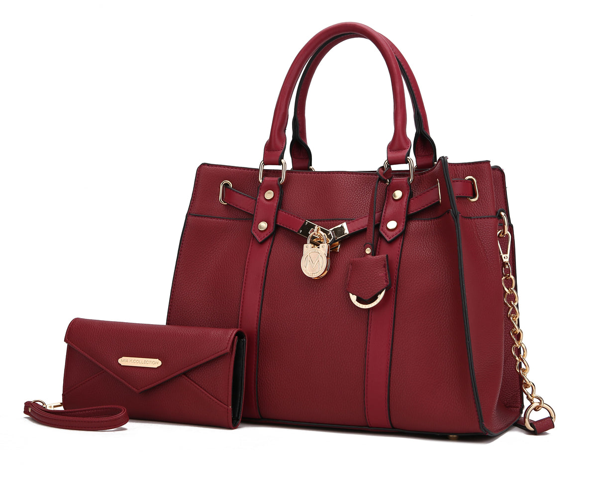 MKF Collection Christine Vegan Leather Women Satchel Bag with wallet - Red