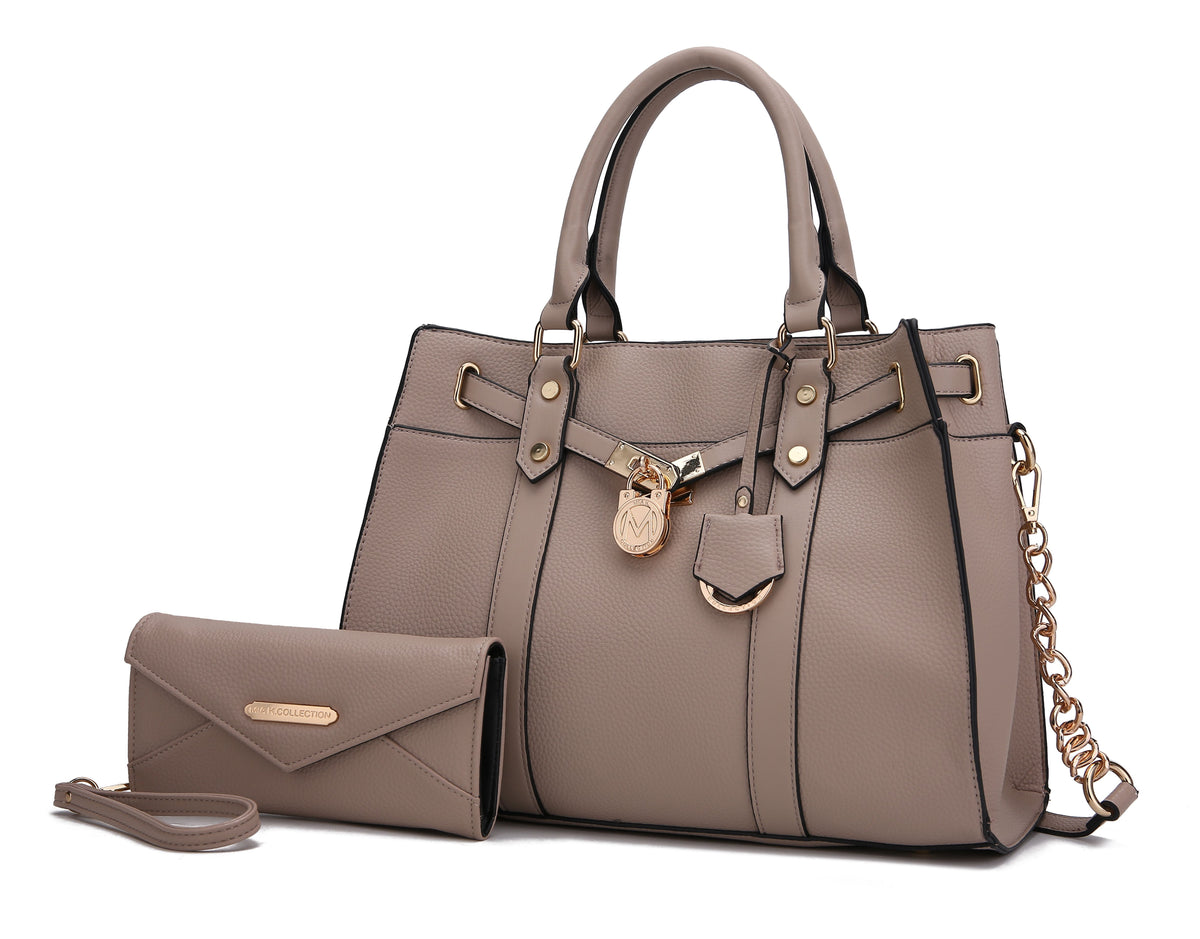 MKF Collection Christine Vegan Leather Women Satchel Bag with wallet - Taupe
