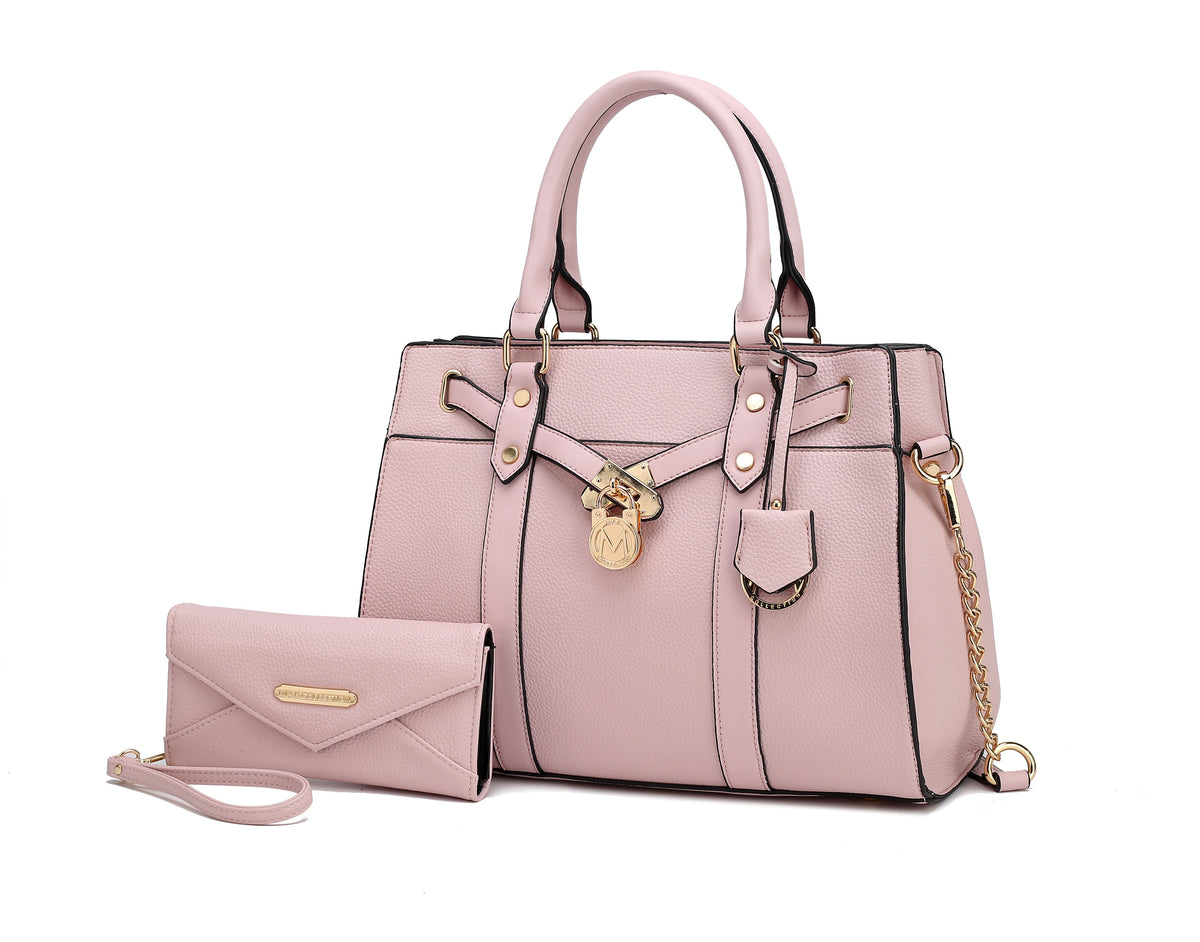 MKF Collection Christine Vegan Leather Women Satchel Bag with wallet - Pink