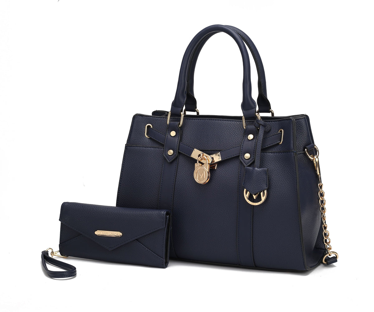MKF Collection Christine Vegan Leather Women Satchel Bag with wallet - Navy