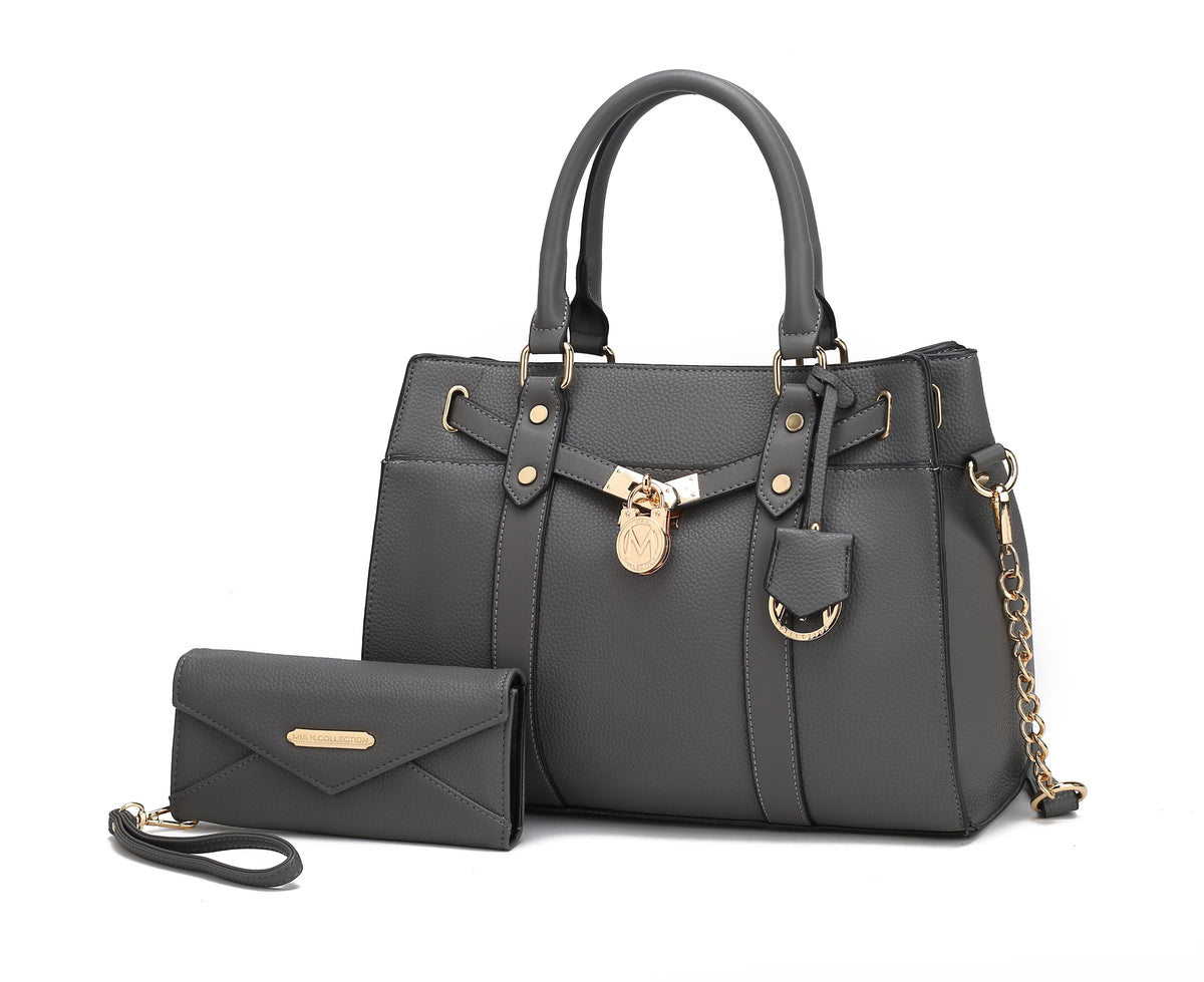 MKF Collection Christine Vegan Leather Women Satchel Bag with wallet - Charcoal