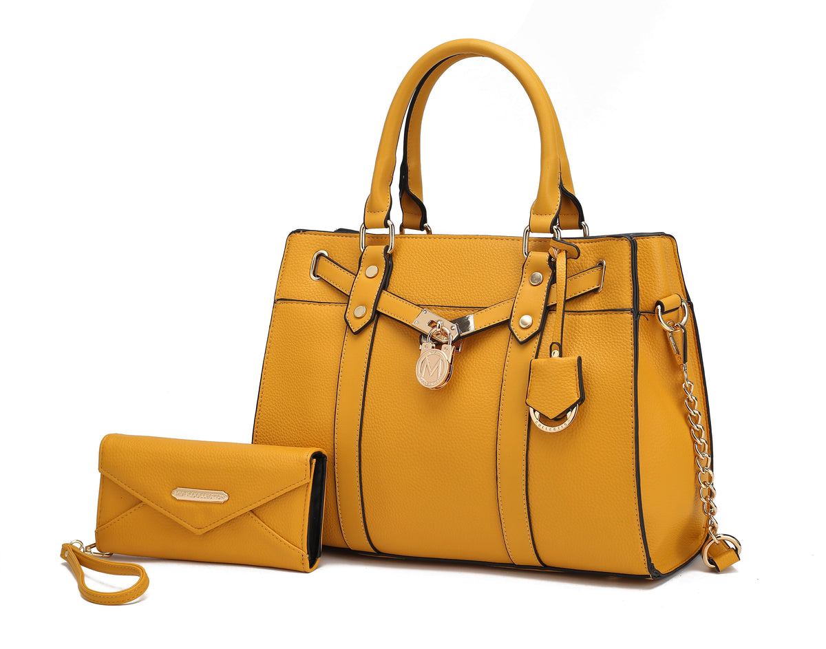 MKF Collection Christine Vegan Leather Women Satchel Bag with wallet - Yellow