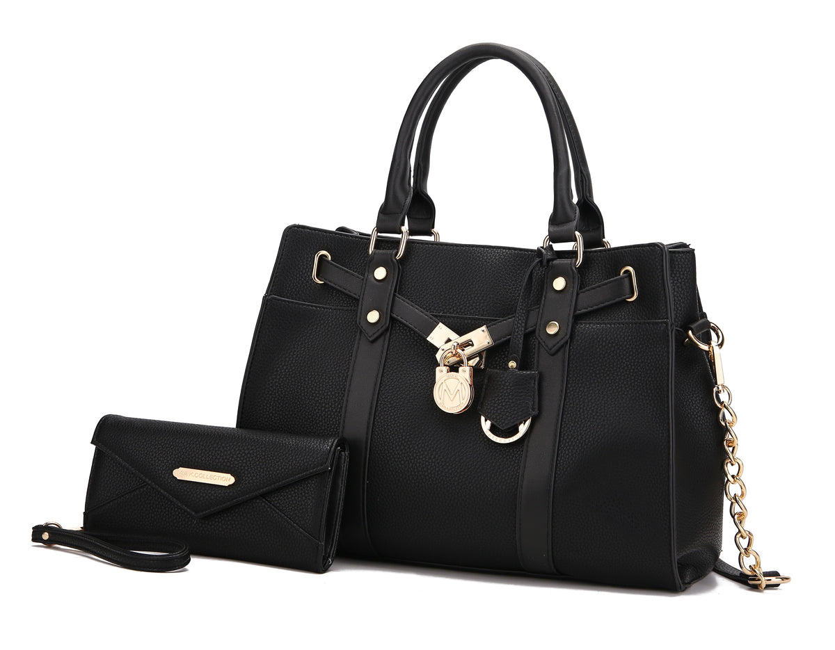 MKF Collection Christine Vegan Leather Women Satchel Bag with wallet - Black