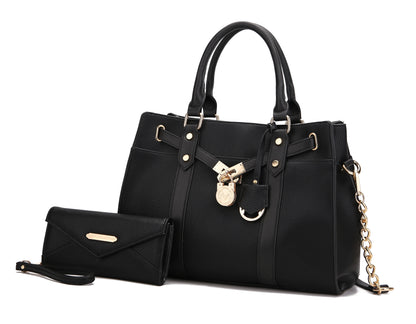 MKF Collection Christine Vegan Leather Women Satchel Bag with wallet - Black