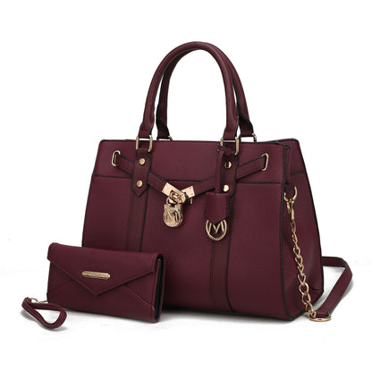 MKF Collection Christine Vegan Leather Women Satchel Bag with wallet - Plum