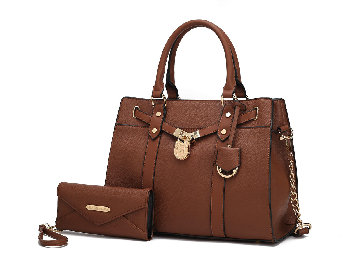 MKF Collection Christine Vegan Leather Women Satchel Bag with wallet - Cognac
