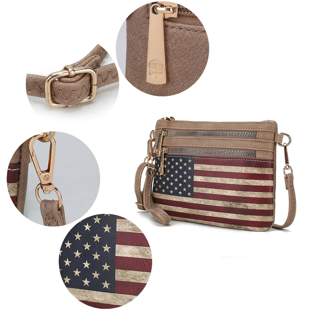 MKF Collection Alisson Women's Vegan Leather Flag Crossbody Wristlet Bag, Shoulder Purse, Small Handbag, Adjustable Strap, Fa