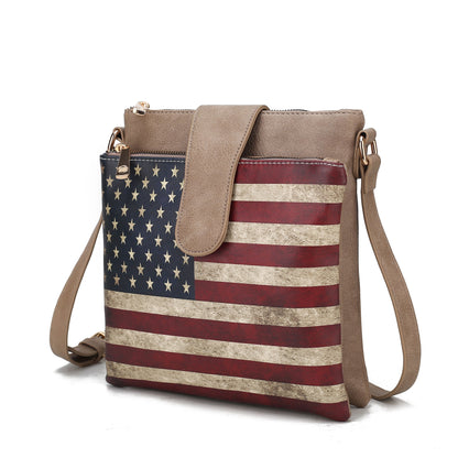 MKF Collection Josephine Vegan Leather Women FLAG Crossbody Bag - Taupe
