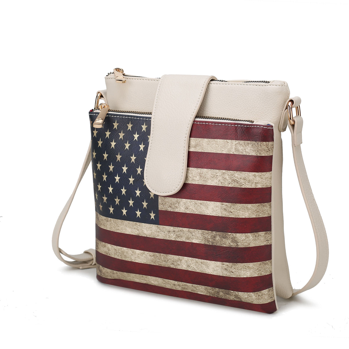 MKF Collection Josephine Vegan Leather Women FLAG Crossbody Bag - Beige