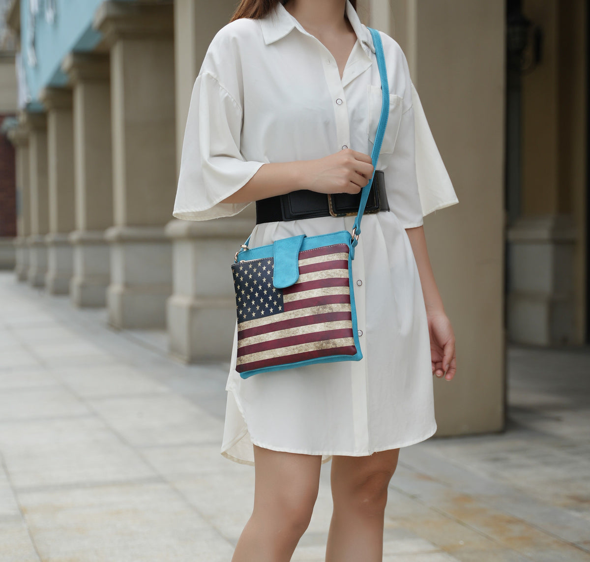 MKF Collection Josephine Vegan Leather Women FLAG Crossbody Bag - Burgundy